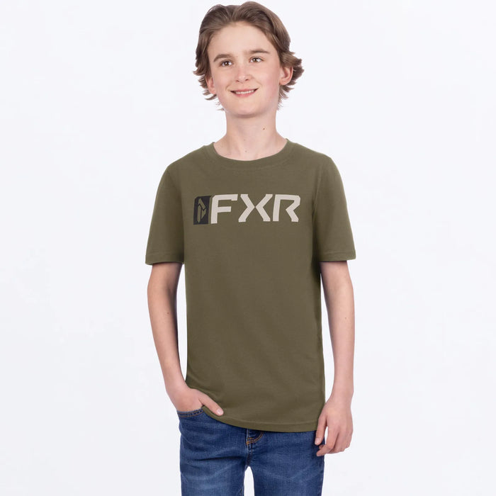 FXR Youth Mitered Premium T-Shirt - Army/Stone, front view