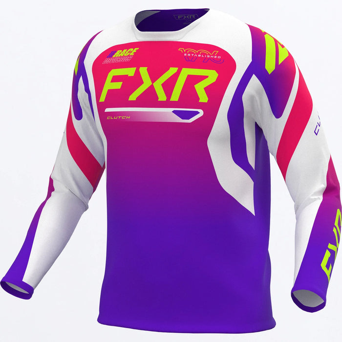 FXR Kids Clutch MX Jersey 2027 - Purple/Razz/White, front view