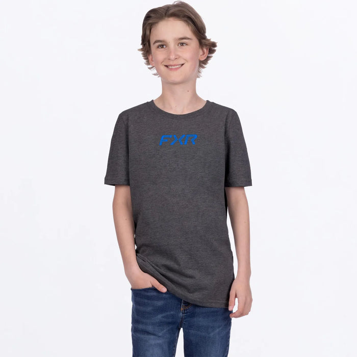 FXR Youth Pedigree Premium T-Shirt - Char Heather/Blue, view 2