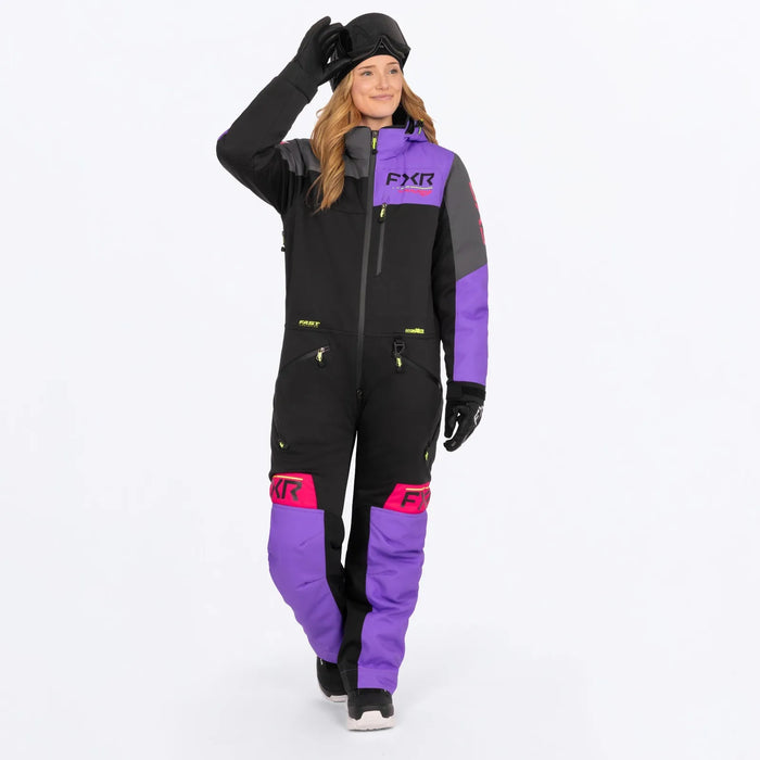 FXR Womens Revo F.A.S.T. Insulated Monosuit - Black/Amethyst/Charcoal, front view
