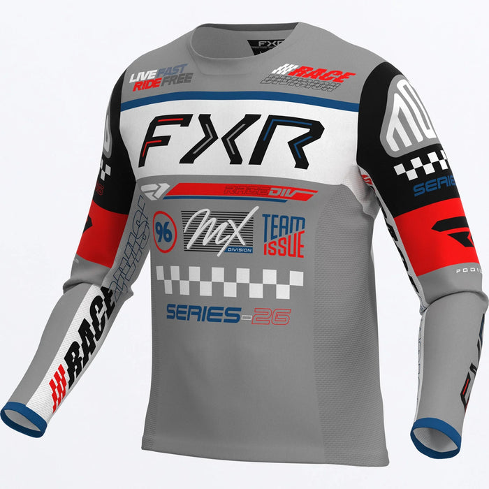 FXR Youth Podium Gladiator MX Jersey - Grey/White/Black, front view