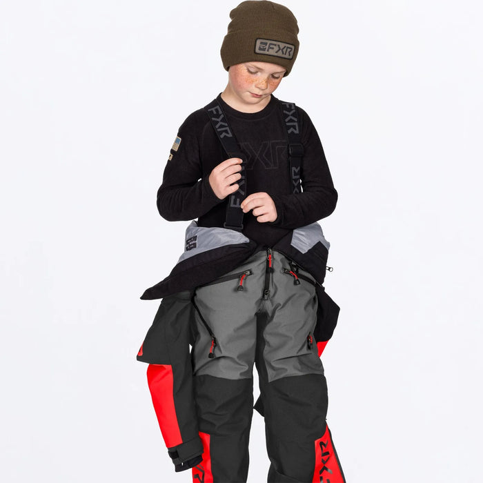 FXR Child Vertical Monosuit - Ti/Asphalt/Red, view 3