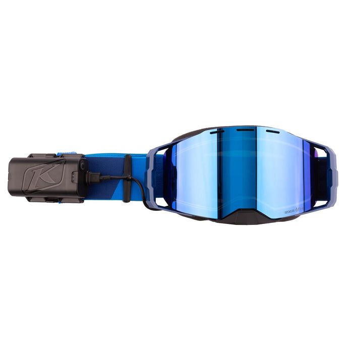 Klim Edge eFire Heated Goggle - Slope Electric Blue Lemonade Dark Smoke Blue Mirror, front view