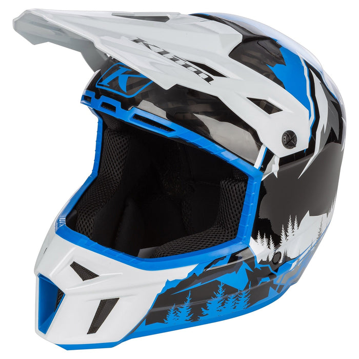 Klim F3 Carbon Helmet ECE - Non-Current - DNA Electric Blue Lemonade - White, front view