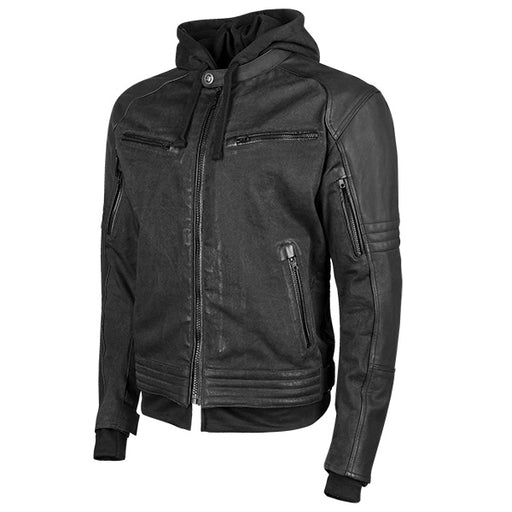Speed & Strength Mens Straight Savage Leather & Canvas Motorcycle Jacket - Black