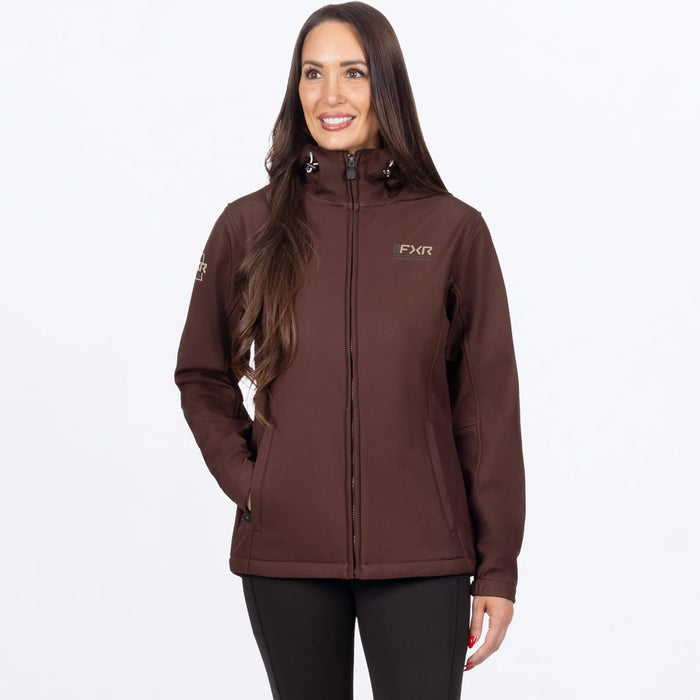 FXR Womens Hydrogen Softshell Jacket 2027 - Dark Cedar/Sand, front view