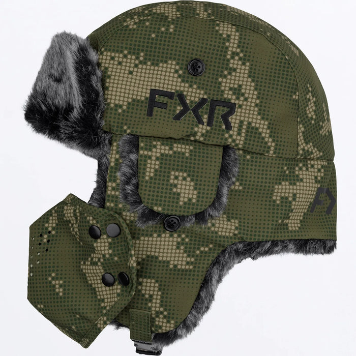 FXR Trapper Hat - Moss Shift Cover/Black, front view