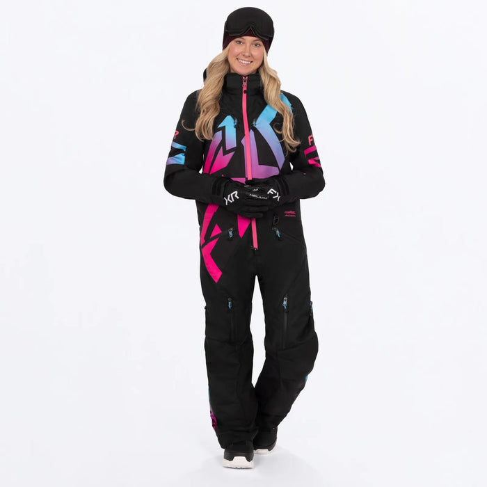 FXR Womens Cold Cross CX Lite Monosuit 2027 - Black/Razz-Blue Fade, front view
