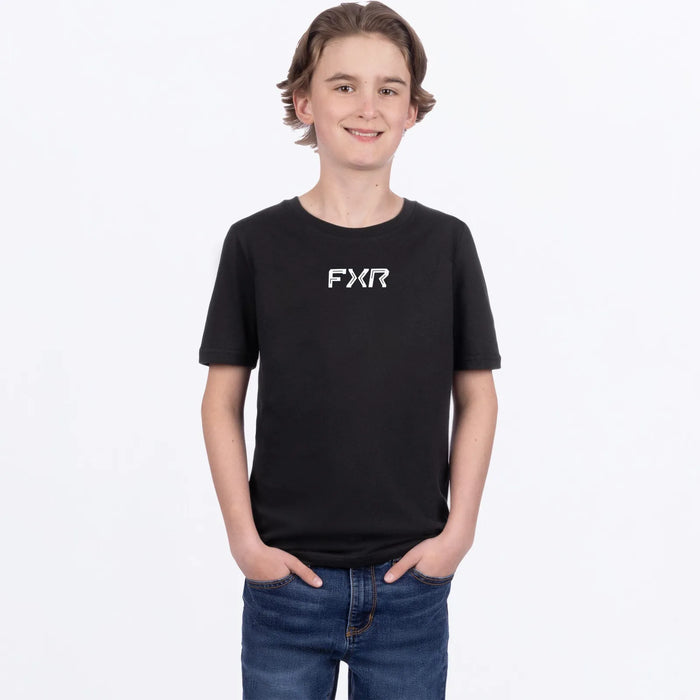 FXR Youth Pedigree Premium T-Shirt - Black/White, front view