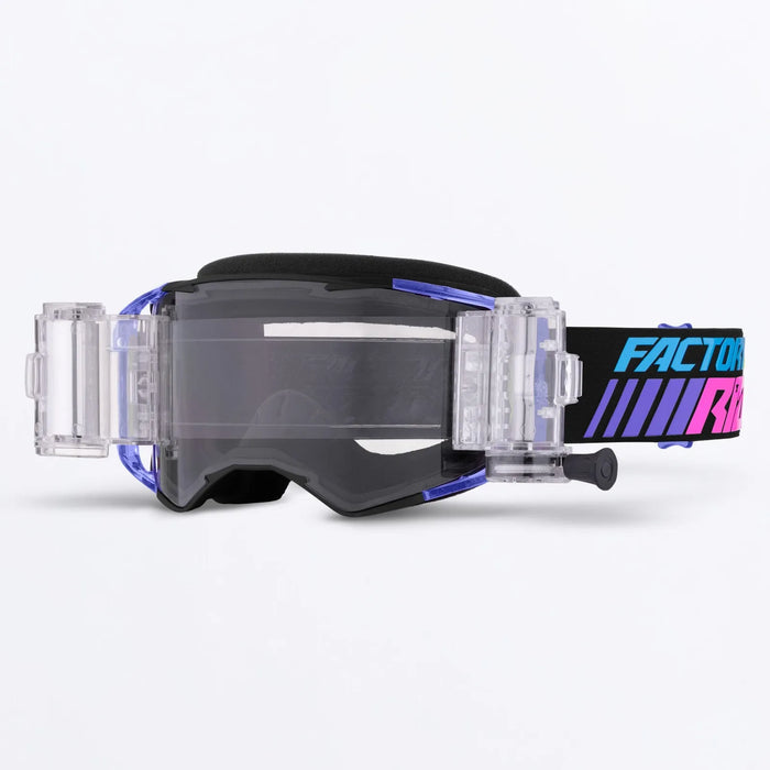 FXR Factory Ride Roll-Off Goggle - Black/Sky/Purple, front view