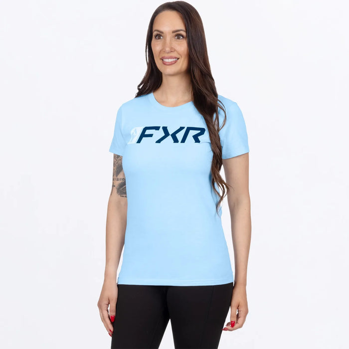 FXR Womens Mitered Premium T-Shirt - Sky Blue/Navy, front view