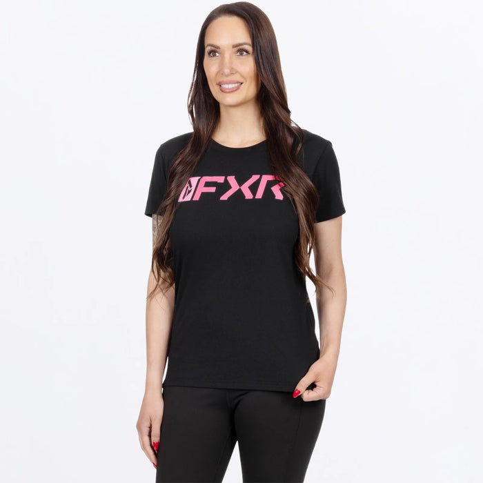 FXR Womens Mitered Premium T-Shirt - Black/Dusty Rose, front view