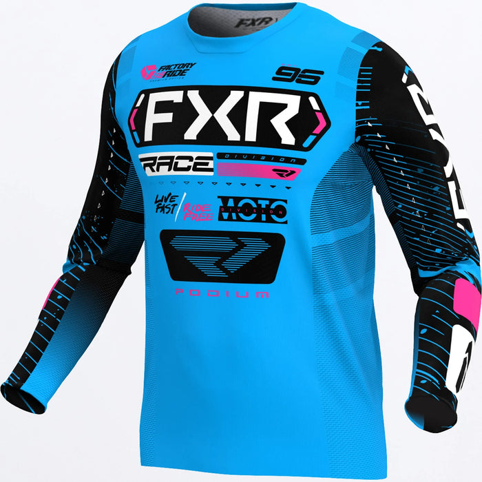 FXR Podium MX Jersey 2025 - Cyan/Black/Pink, front view