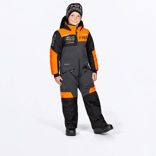 FXR Child Revo Monosuit - Asphalt/Orange/Ti, front view
