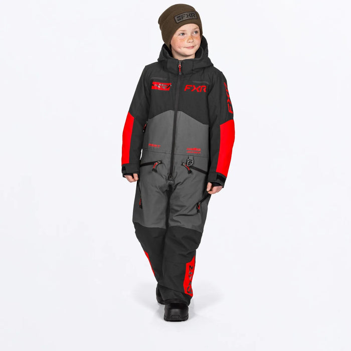 FXR Child Vertical Monosuit - Ti/Asphalt/Red, front view