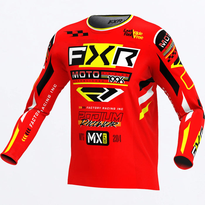 FXR Podium Gladiator MX Jersey 2025 - Red/Black/Yellow, front view