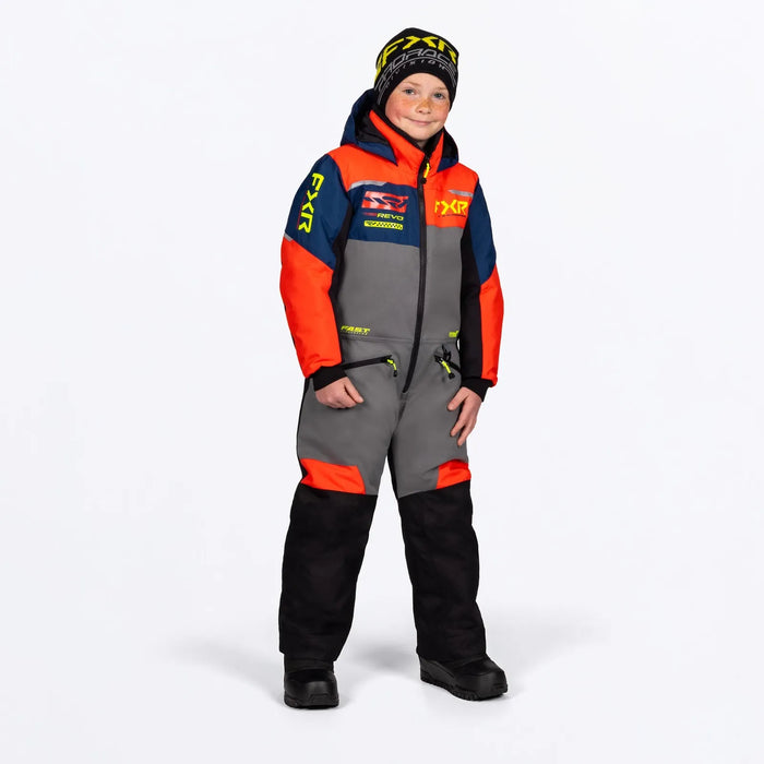 FXR Child Revo Monosuit - Ti/Red/Midnight, front view