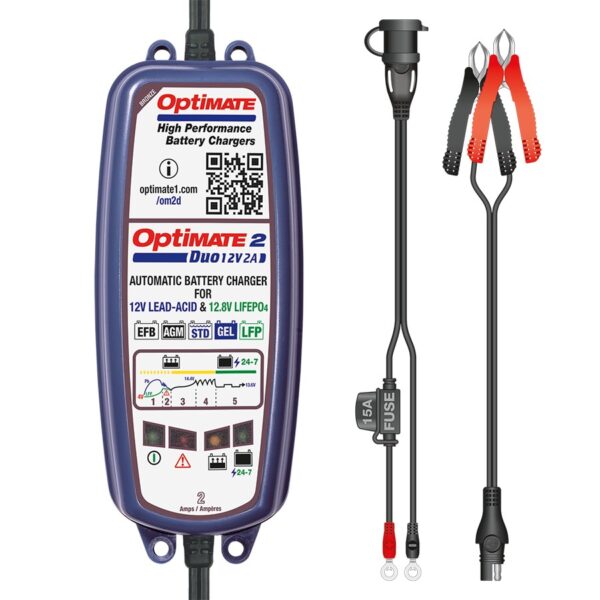 Optimate 2 Duo 12v And 12.8v Agm, Gel, Std, And Lithium Battery Tender