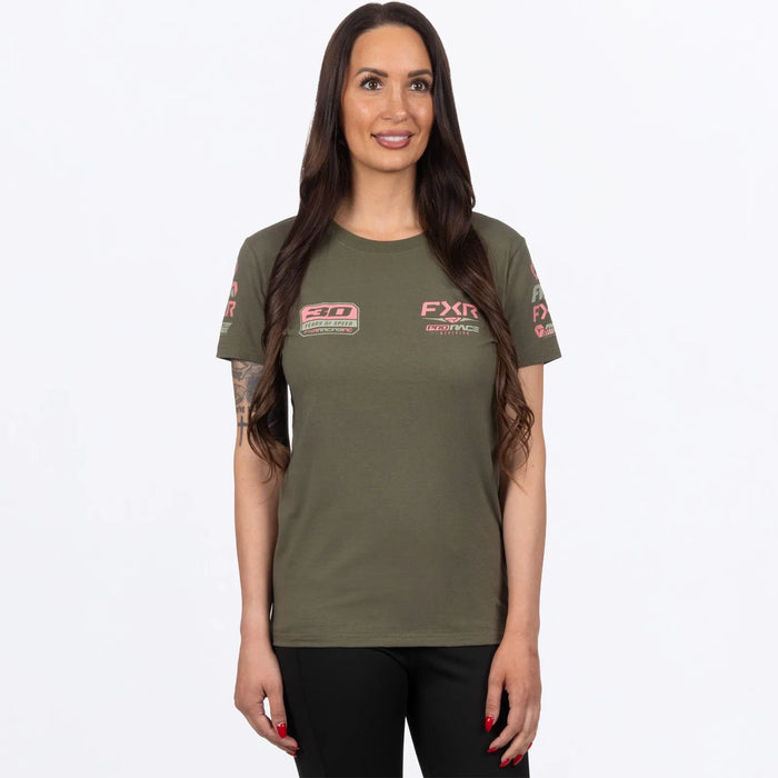 FXR Womens Race Division Premium T-Shirt - Army/Dusty Rose, front view