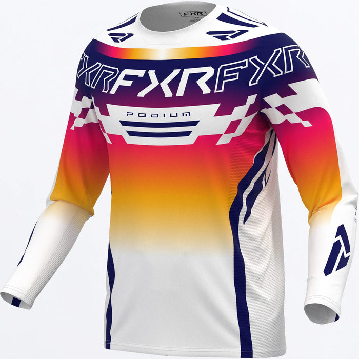 FXR Podium MX Jersey 2027 - White/Navy/Razz, front view