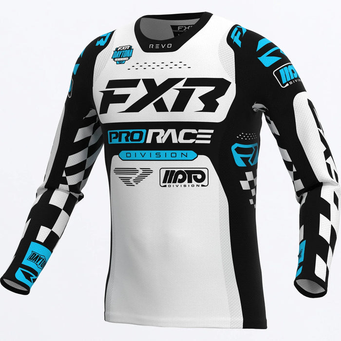 FXR Revo Daytona MX Jersey - Black/White/Sky, front view