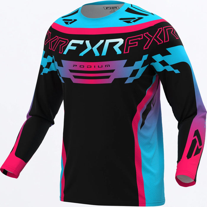 FXR Podium MX Jersey 2027 - Black/Razz/Sky, front view
