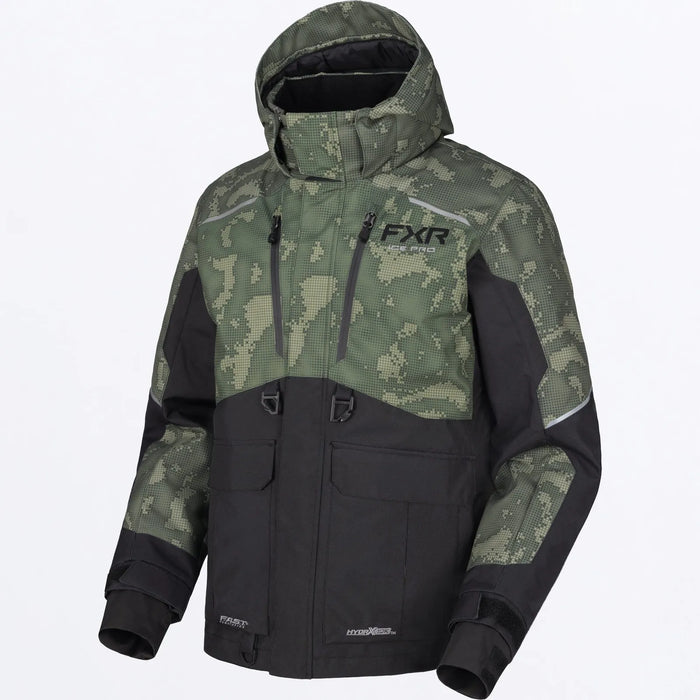 FXR Mens Excursion FX Jacket - Black/Moss Shift Cover, front view