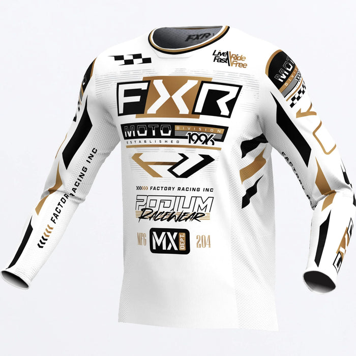 FXR Podium Gladiator MX Jersey 2025 - White/Black/Gold, front view