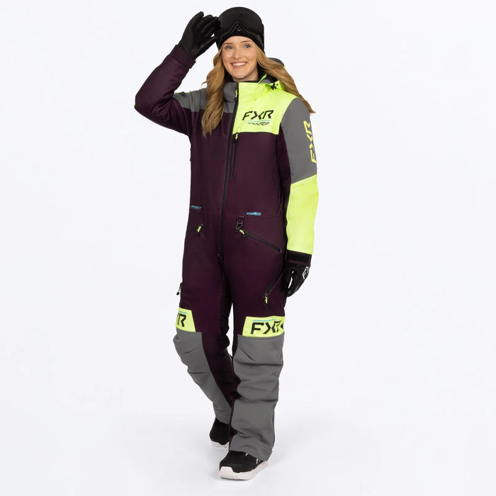 FXR Womens Revo F.A.S.T. Insulated Monosuit - Plum/TI/Muted Vis, front view
