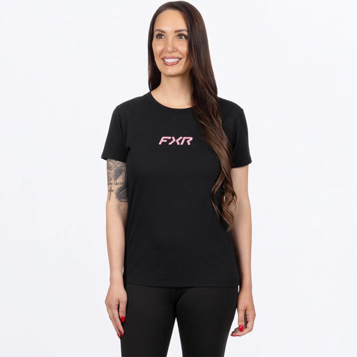 FXR Womens Pedigree Premium T-Shirt - Black/Dusty Rose, front view