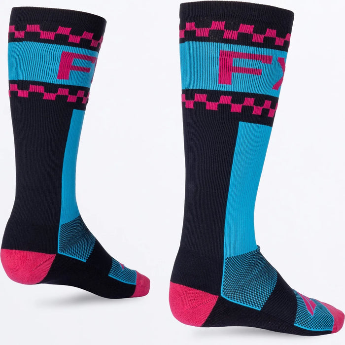 FXR Moto Sock - Sky/Razz, view 4