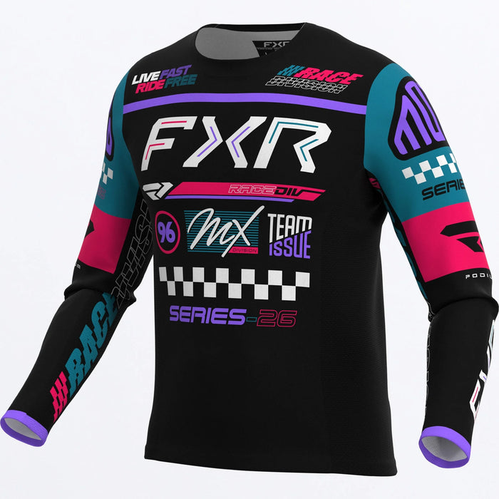 FXR Youth Podium Gladiator MX Jersey - Black/Coral/Teal, front view