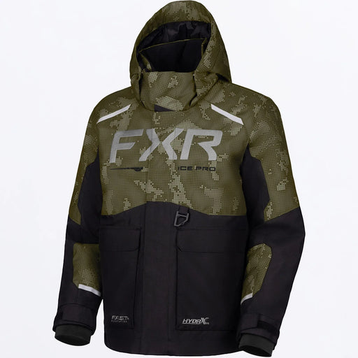FXR Youth Excursion FX Jacket - Black/Moss Shift Cover, front view