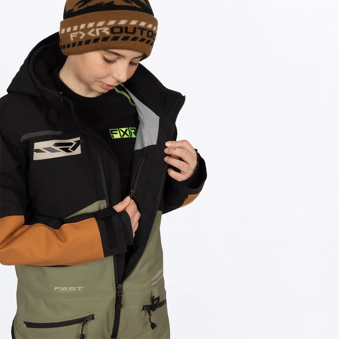 FXR Youth Vertical Monosuit - Moss/Umber/Stone, view 9