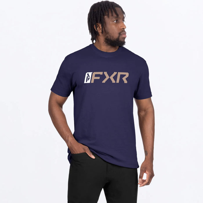 FXR Mens Mitered Premium T-Shirt - Navy/Canvas, front view