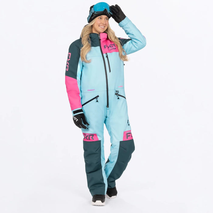 FXR Womens Revo F.A.S.T. Insulated Monosuit - Maui Blue/Steel/Blush, front view