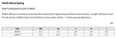 Thor Youth Spectrum Gloves - Size Chart